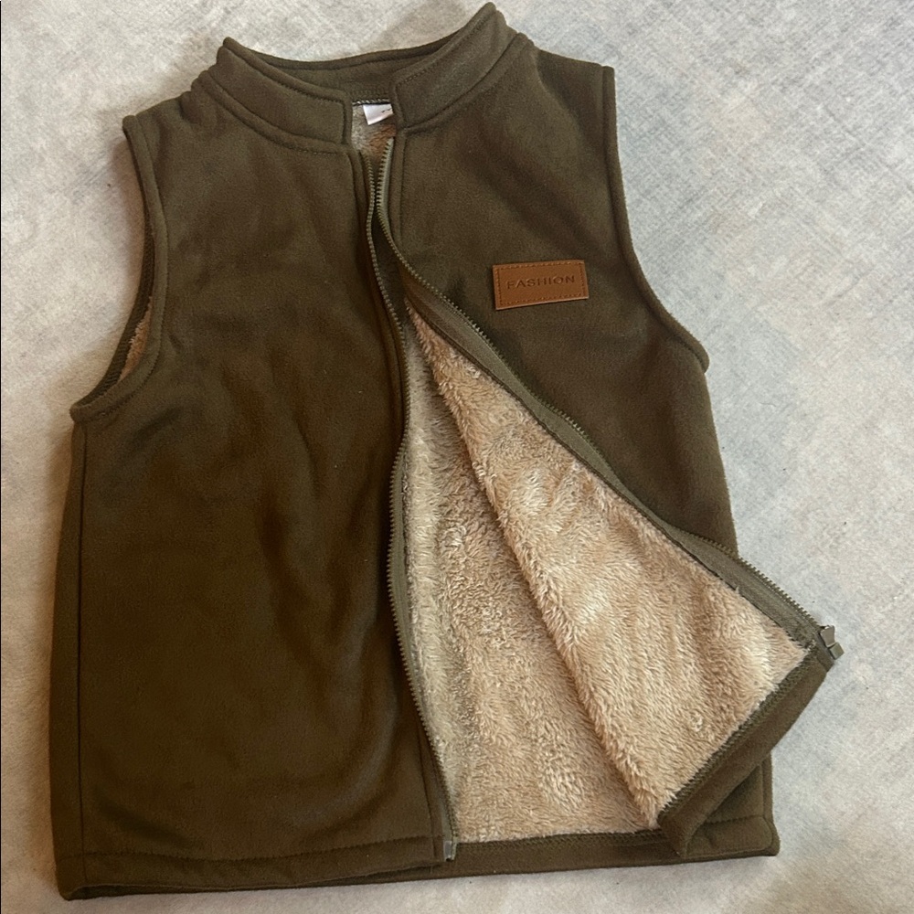 Kids Fleece Vest in Olive by [Brand]